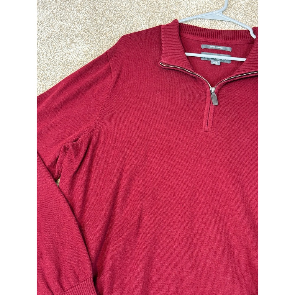 Eddie Bauer Mens XL Burgundy‎ Red Cotton Cashmere Quarter Zip Pullover Sweater